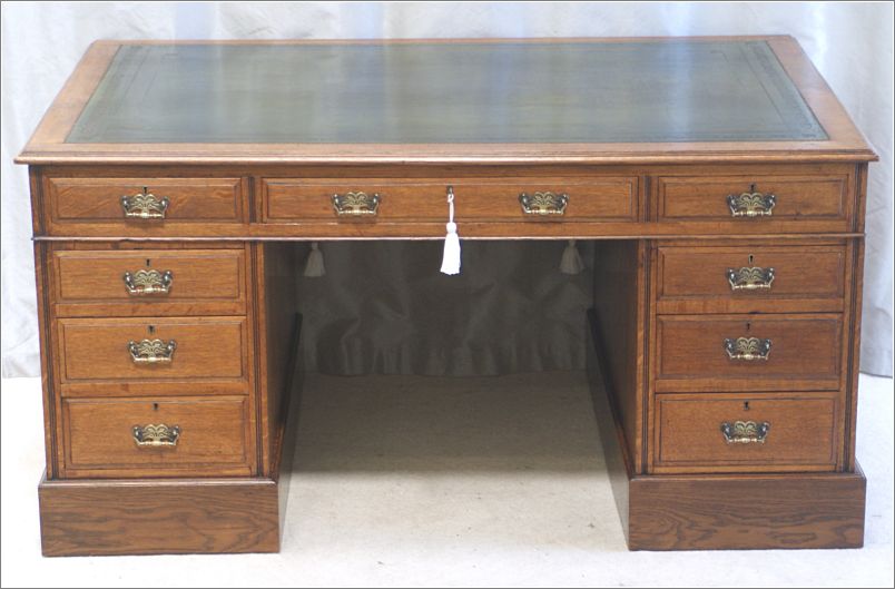 1032 Antique Victorian Oak Partners Desk Front View (1)